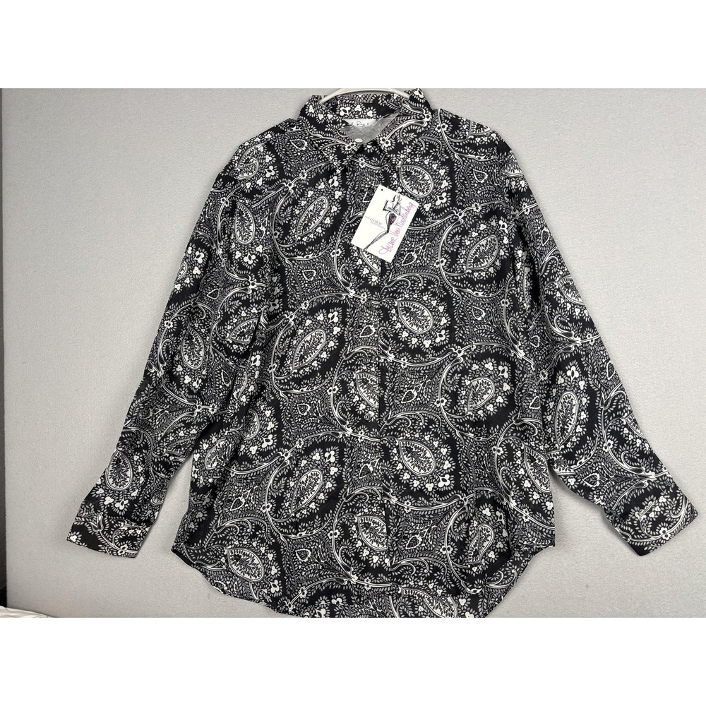 Vintage Diane Von Furstenberg Shirt Womens M/L Black Paisley Sheer Tunic 90s